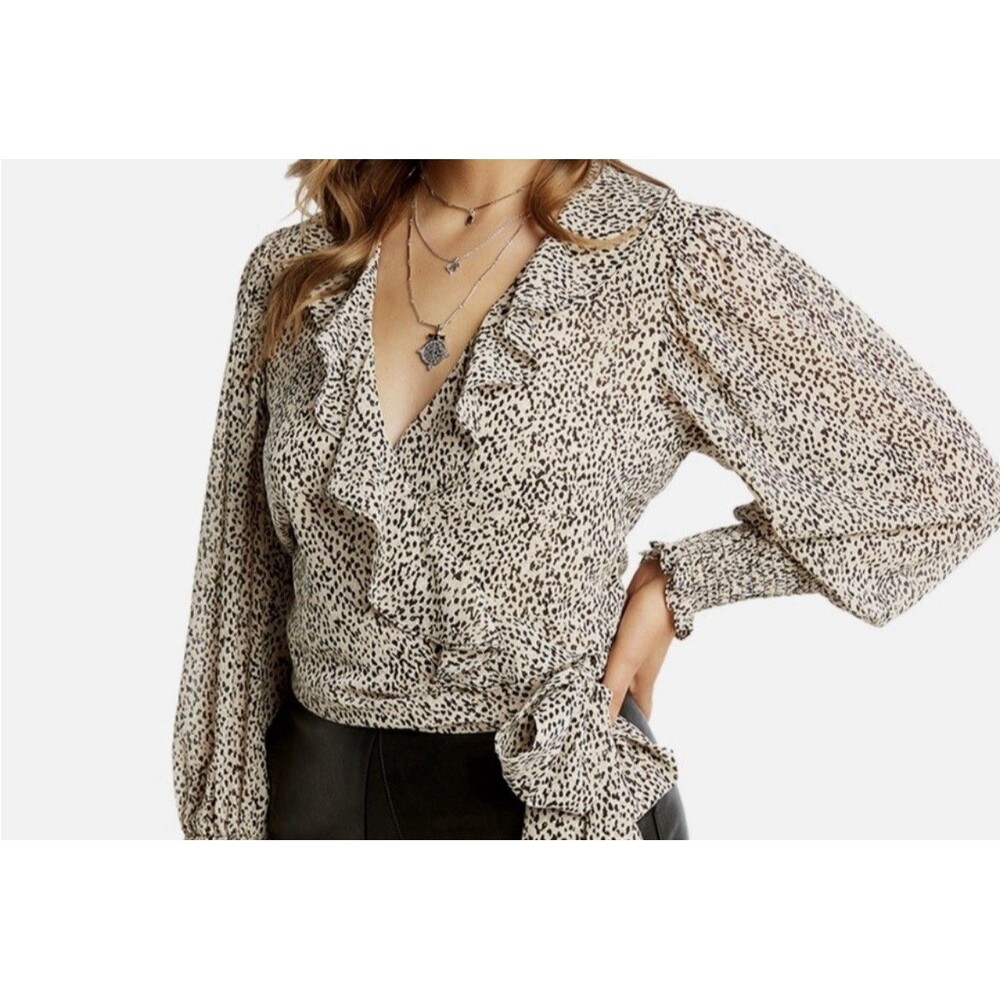Bardot Revolve Diana Ruffled Wrap Blouse Animal Print Size XS EUC